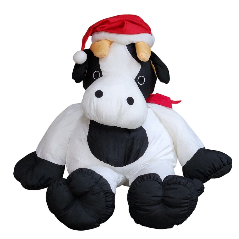 Vintage 90s Carlton Cards Heartwarmers Holiday Christmas Cow Plush • Giant 23” - Picture 3 of 11